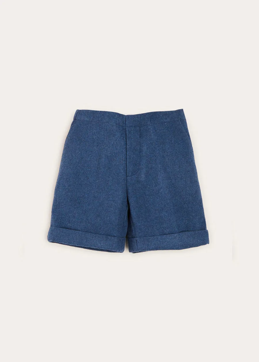 Wool Plain Shorts With Turn Ups In Blue (18mths-3yrs)