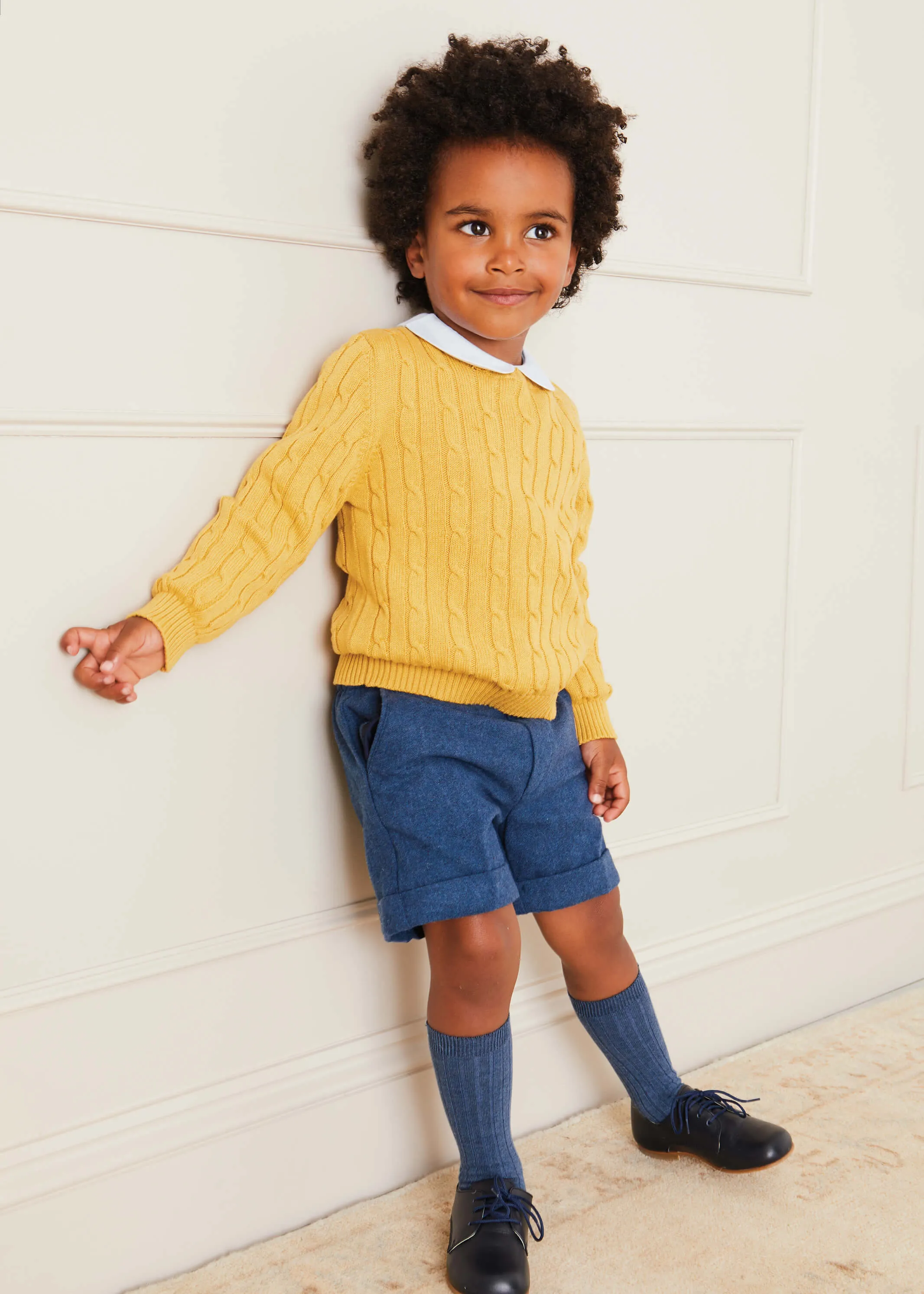 Wool Plain Shorts With Turn Ups In Blue (18mths-3yrs)