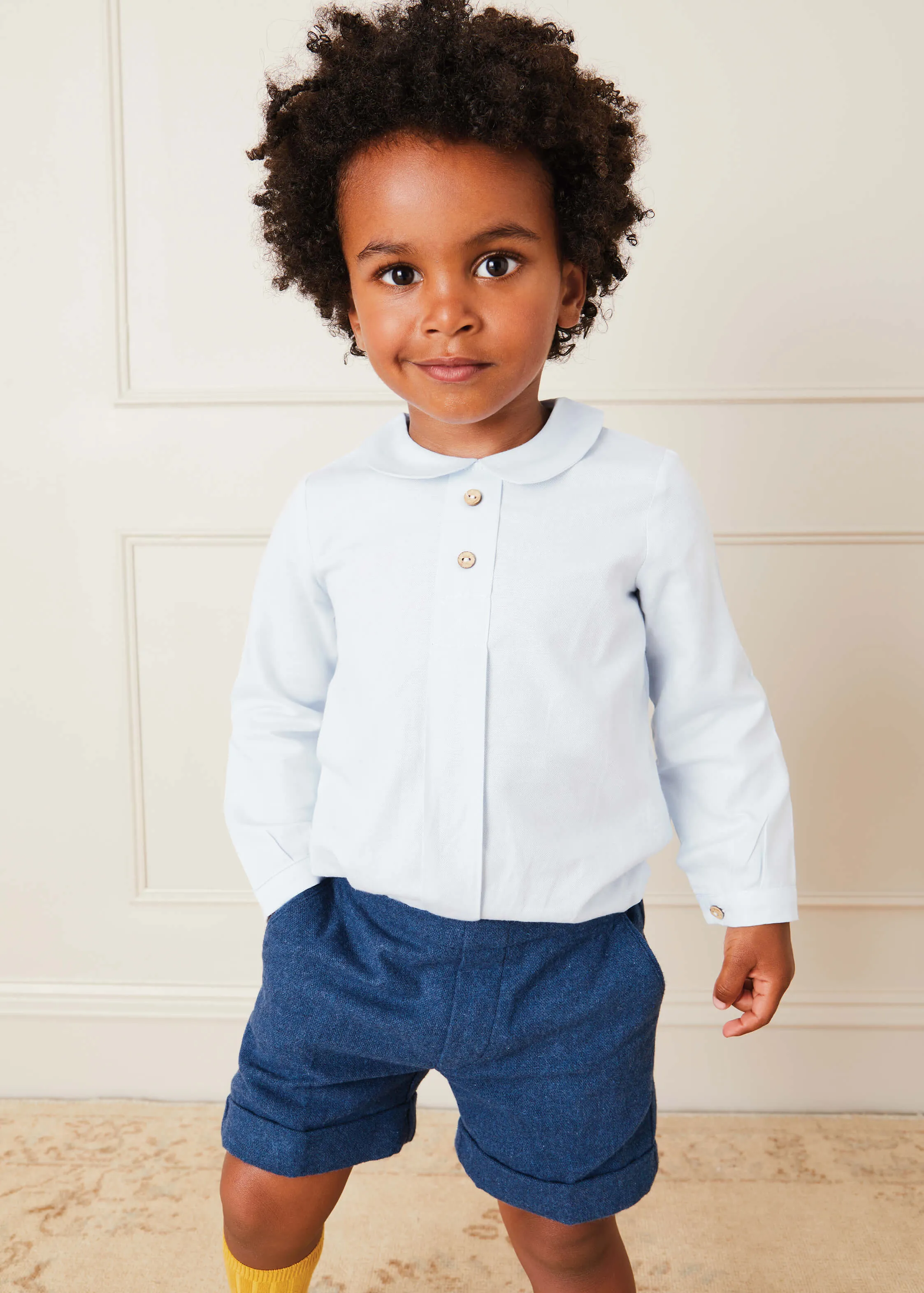 Wool Plain Shorts With Turn Ups In Blue (18mths-3yrs)