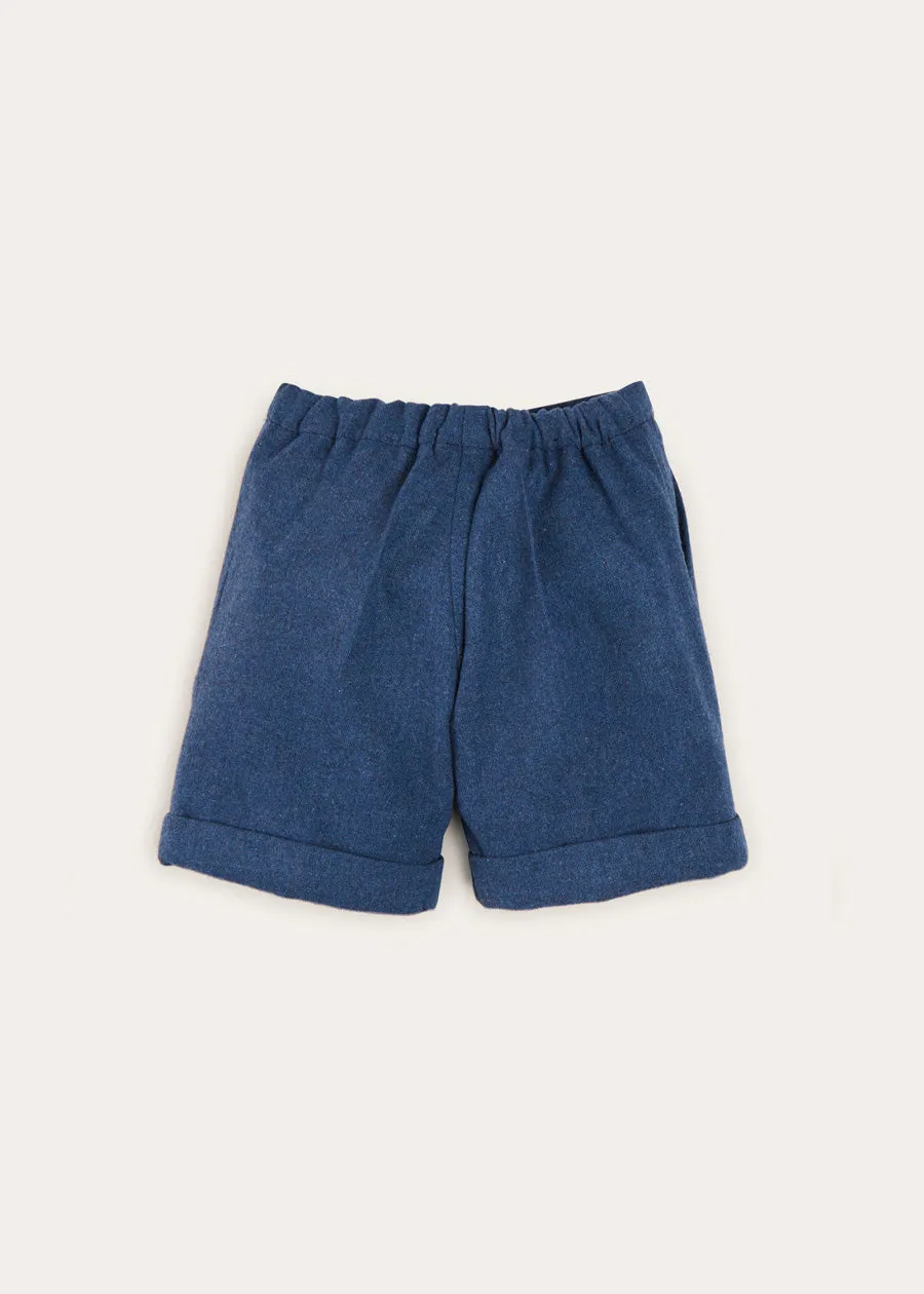 Wool Plain Shorts With Turn Ups In Blue (18mths-3yrs)