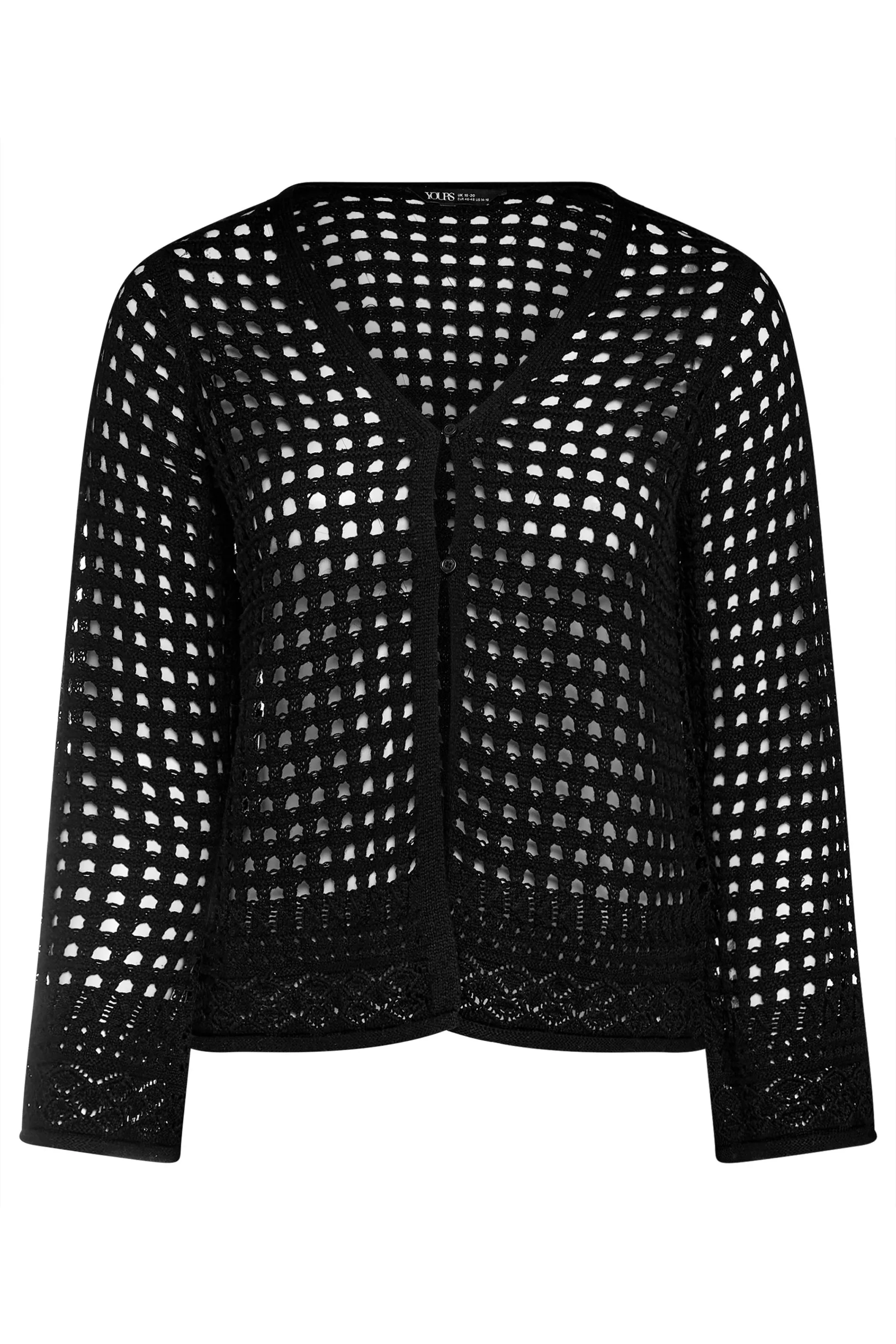 YOURS Curve Black Button Through Crochet Cardigan