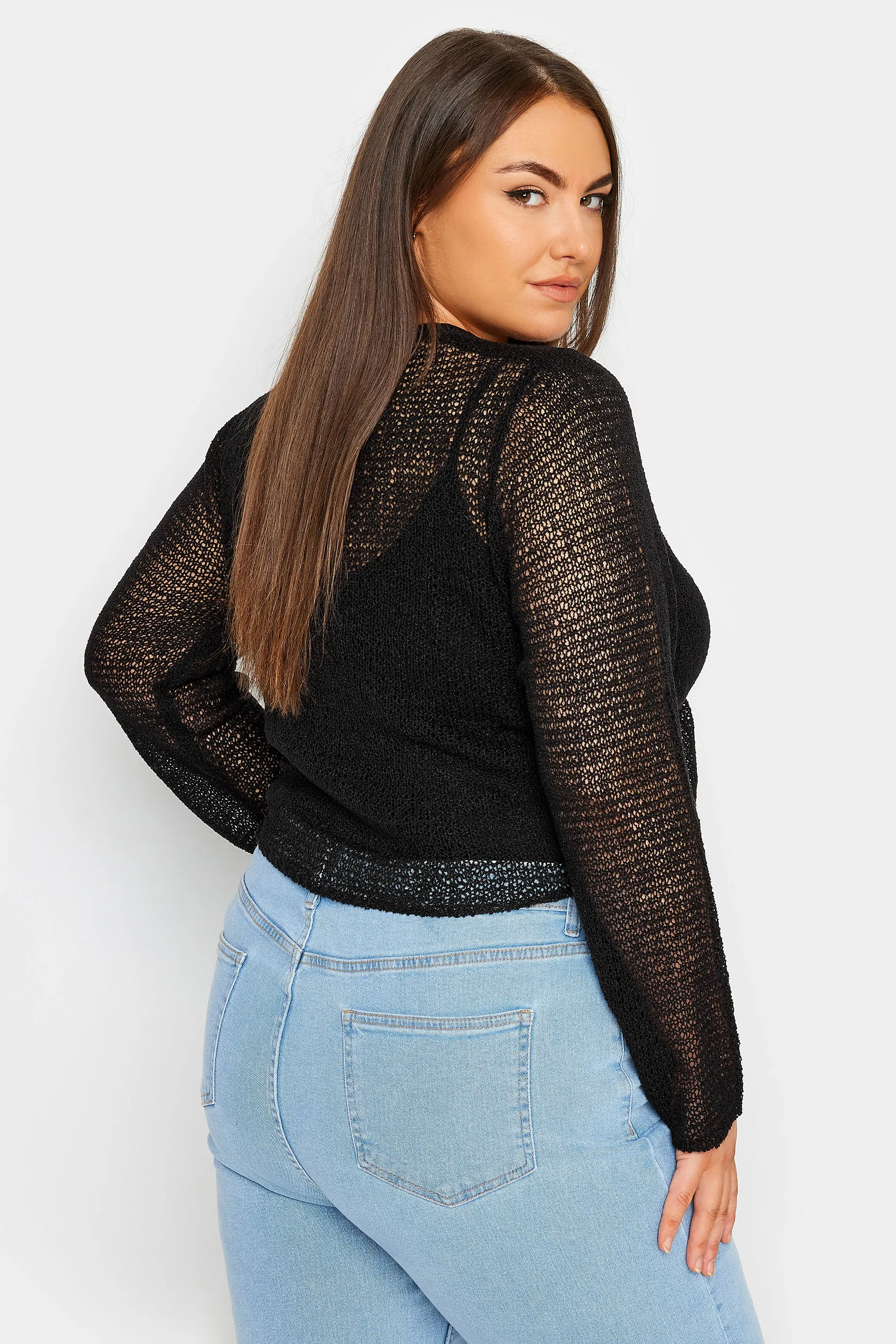 YOURS Curve Black Crochet Tie Front Cardigan