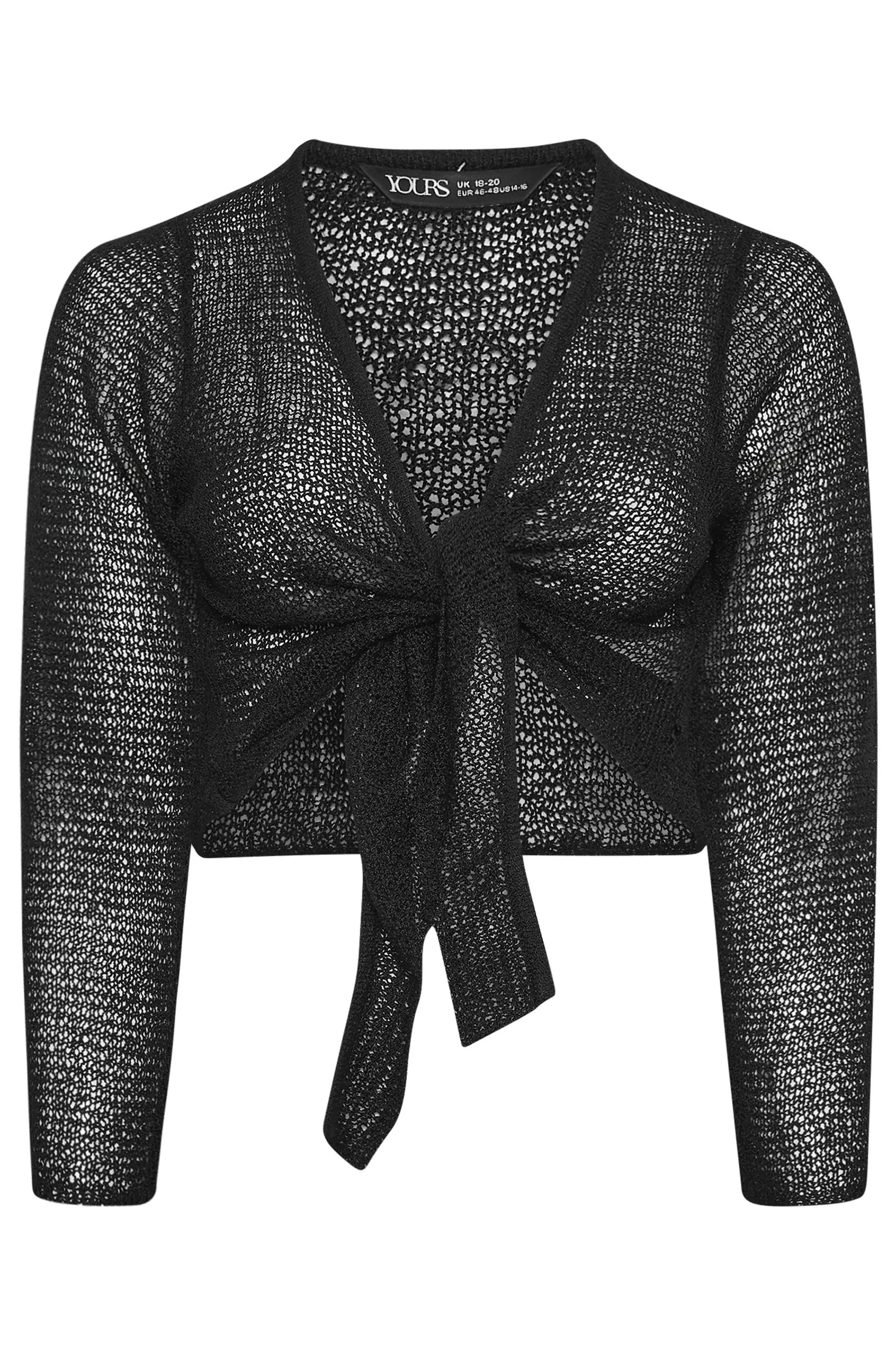 YOURS Curve Black Crochet Tie Front Cardigan