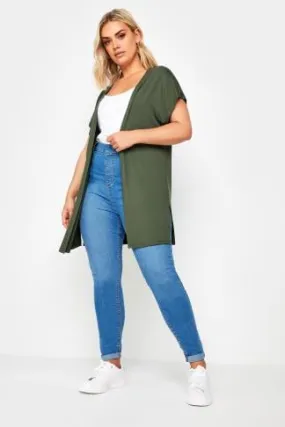 YOURS Curve Khaki Green Short Sleeve Cardigan