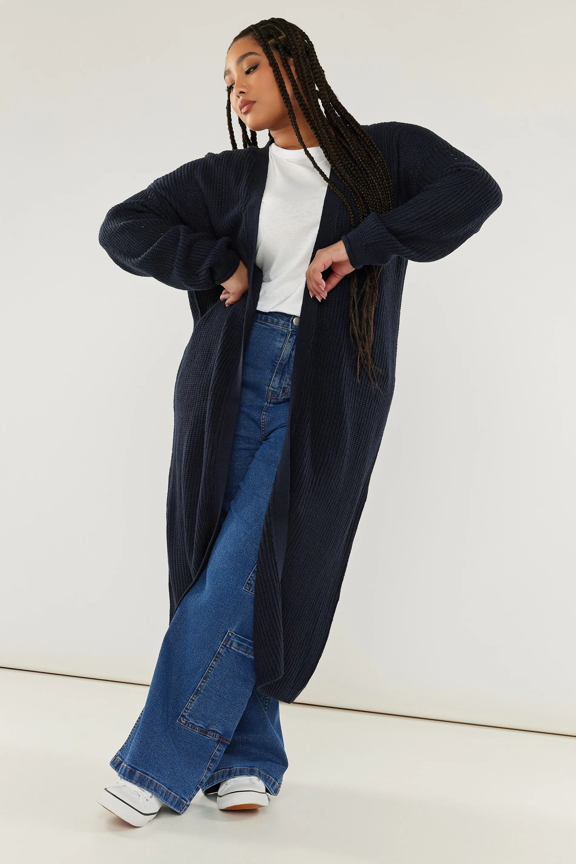 YOURS Curve Navy Blue Knitted Maxi Cardigan