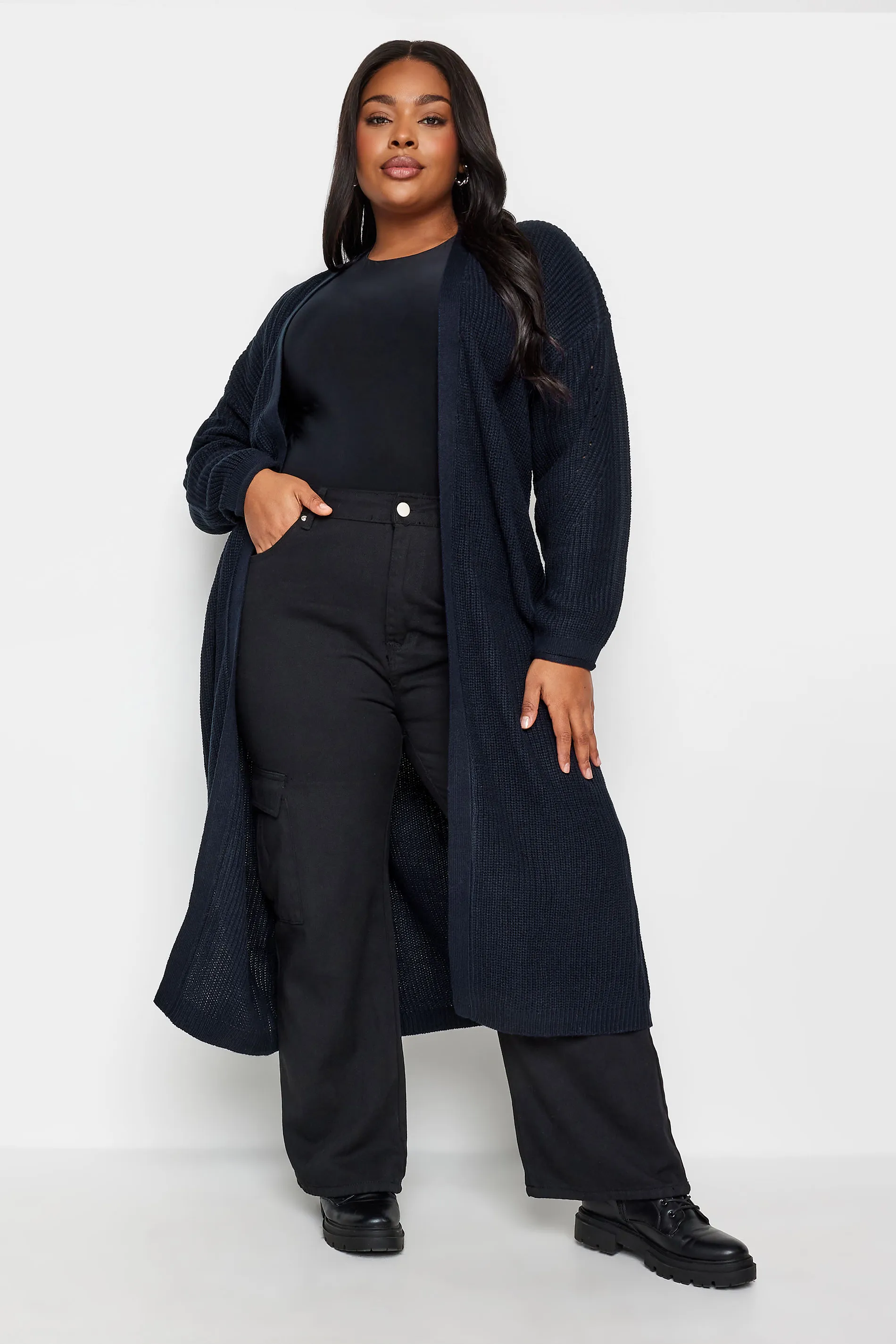 YOURS Curve Navy Blue Knitted Maxi Cardigan