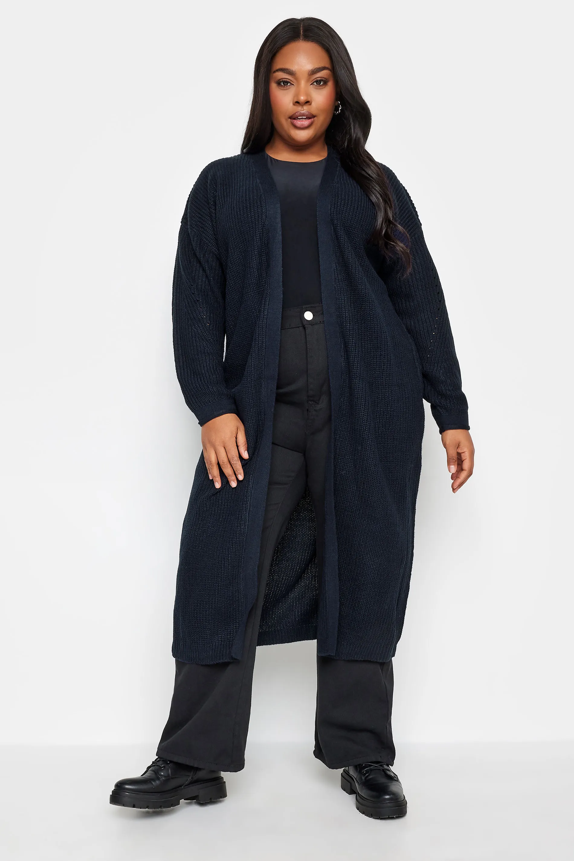 YOURS Curve Navy Blue Knitted Maxi Cardigan