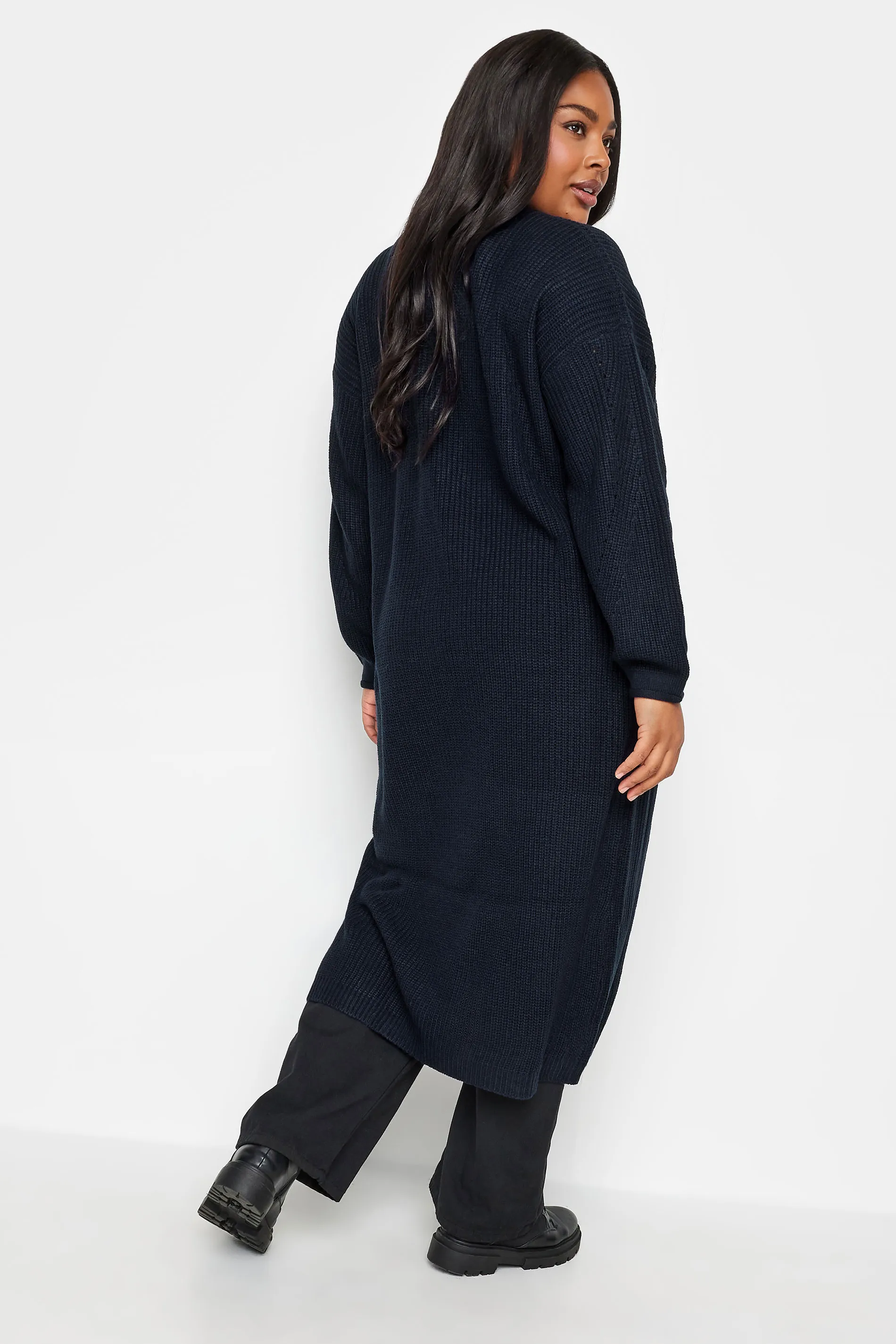 YOURS Curve Navy Blue Knitted Maxi Cardigan