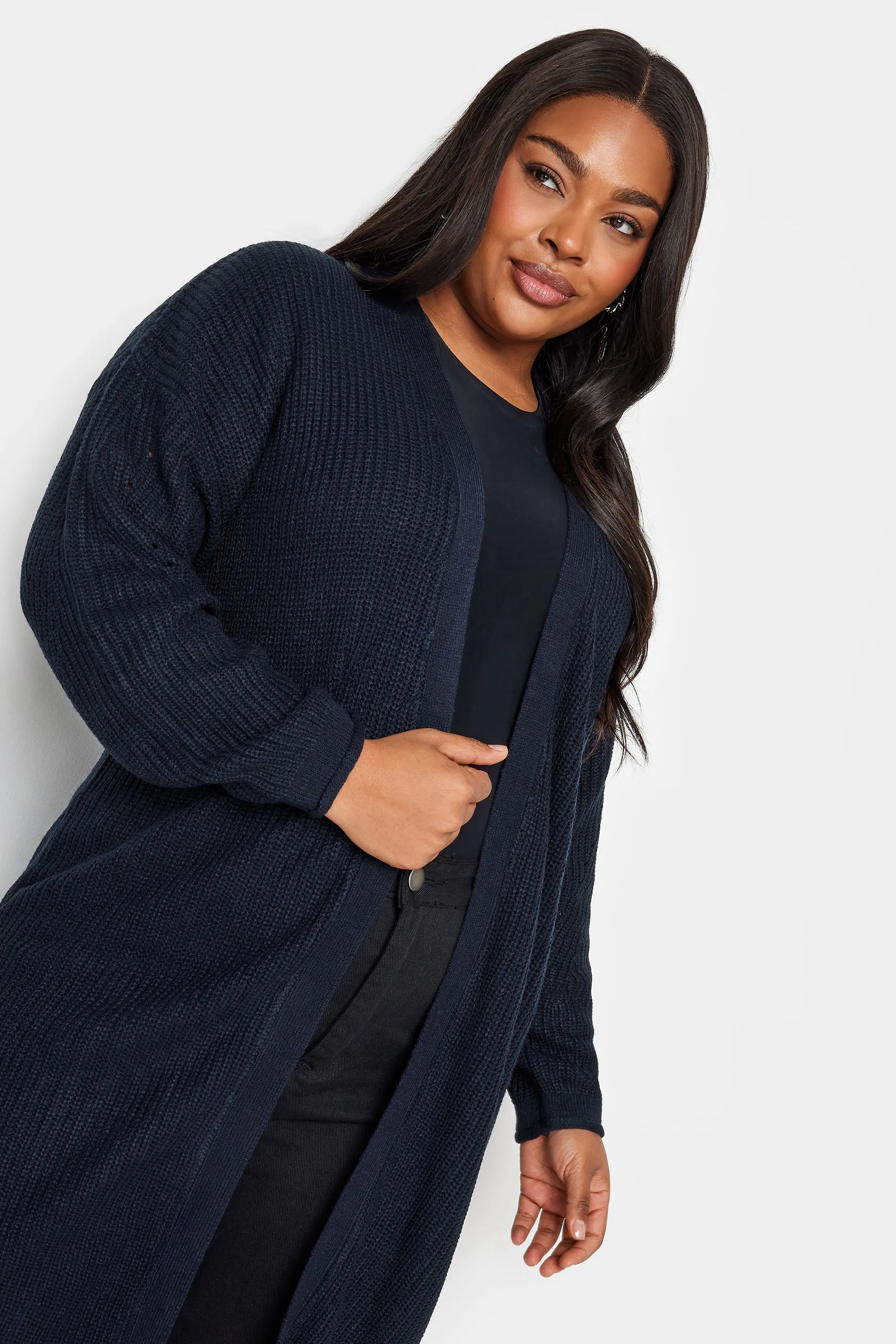 YOURS Curve Navy Blue Knitted Maxi Cardigan