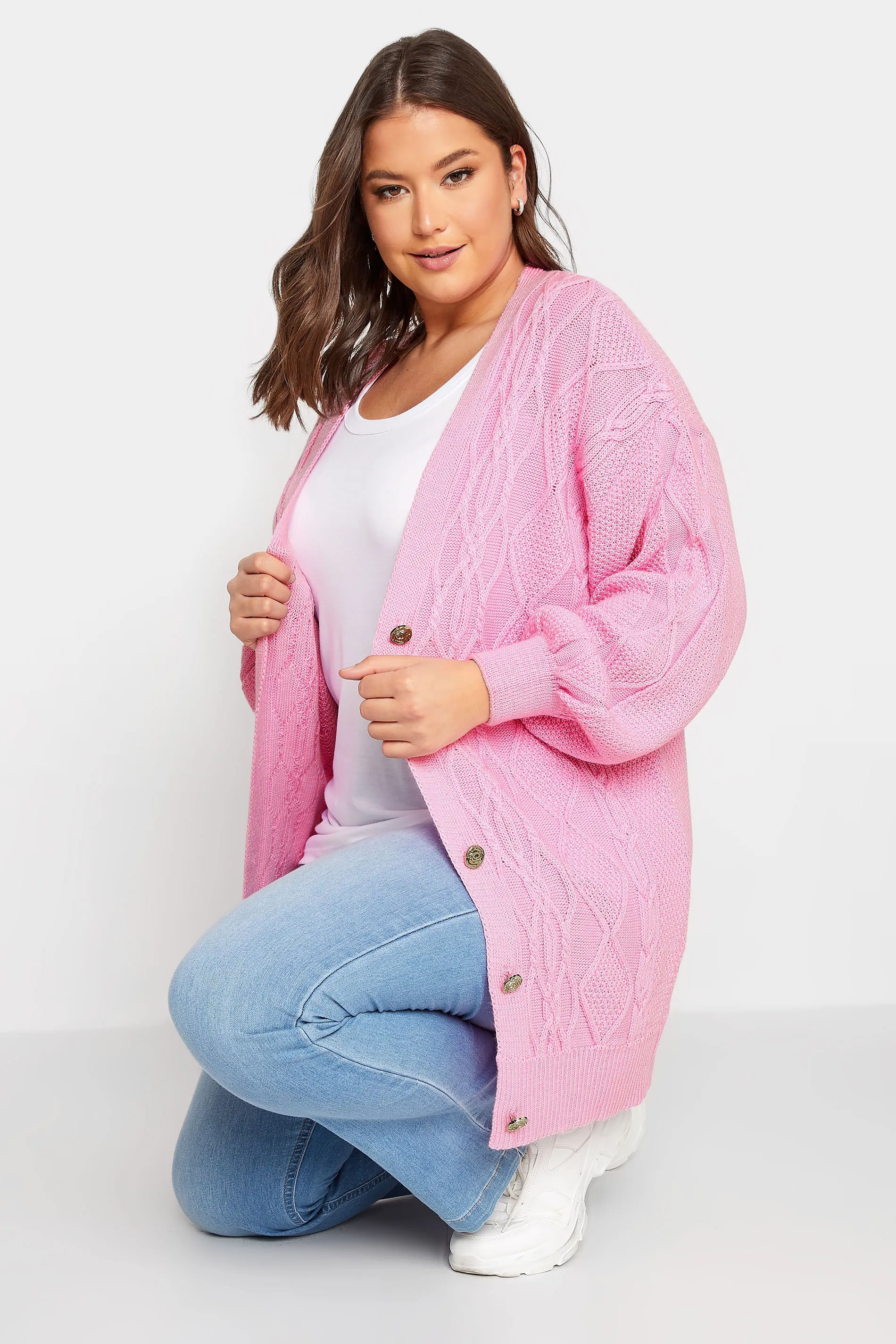 YOURS Curve Pink Knitted Button Through Cardigan