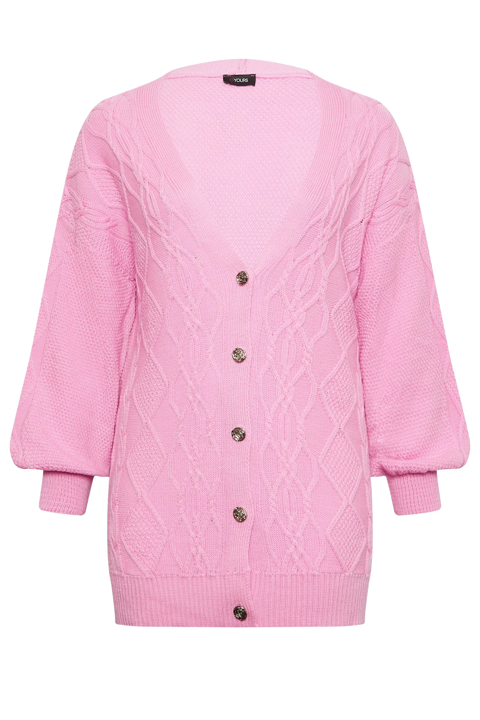 YOURS Curve Pink Knitted Button Through Cardigan