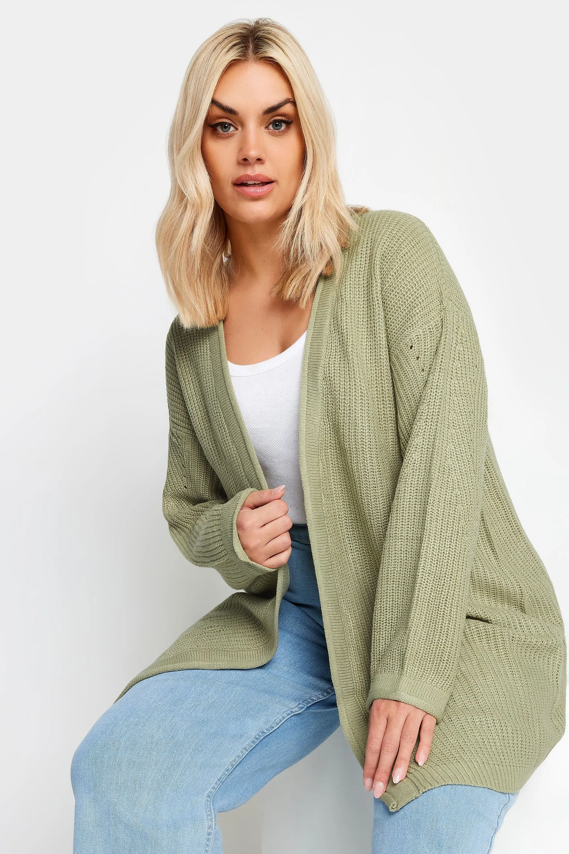 YOURS Curve Sage Green Essential Knitted Cardigan