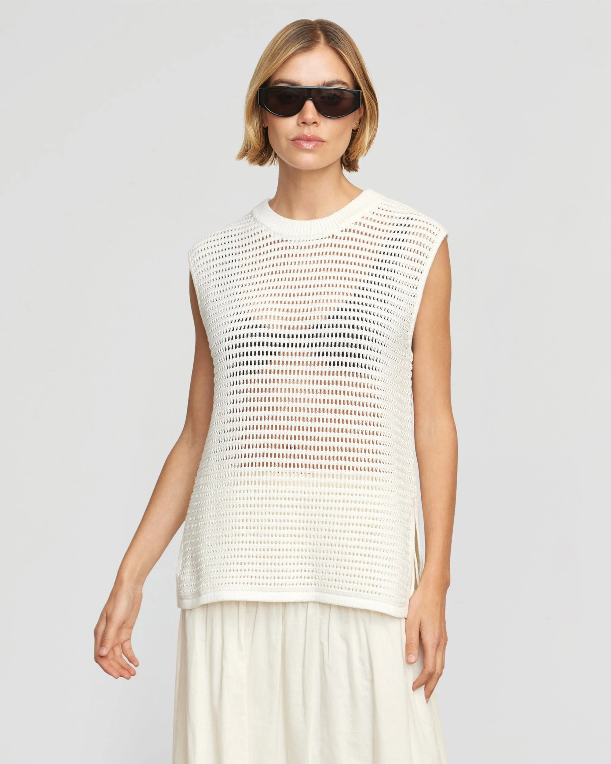 Zada Organic Cotton Crochet Sweater Tank | Cream