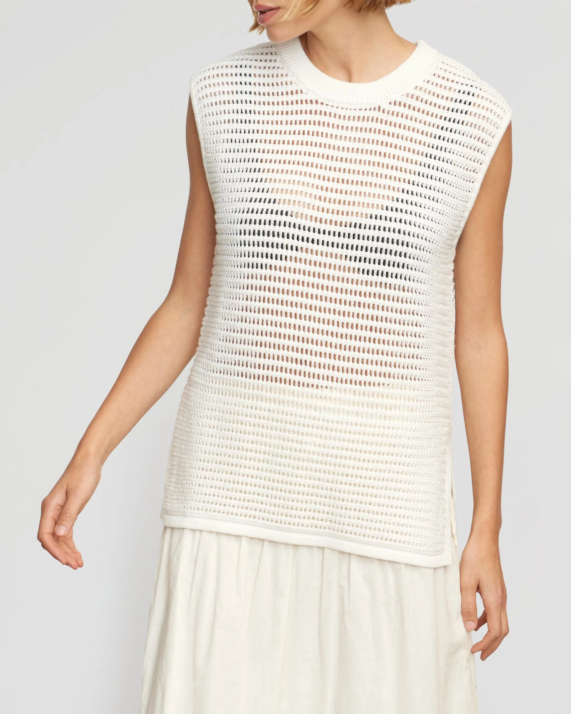 Zada Organic Cotton Crochet Sweater Tank | Cream