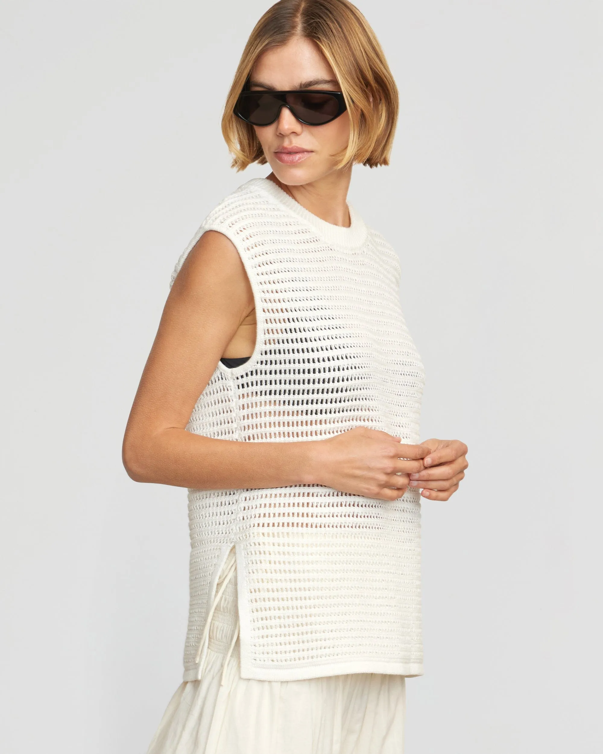 Zada Organic Cotton Crochet Sweater Tank | Cream