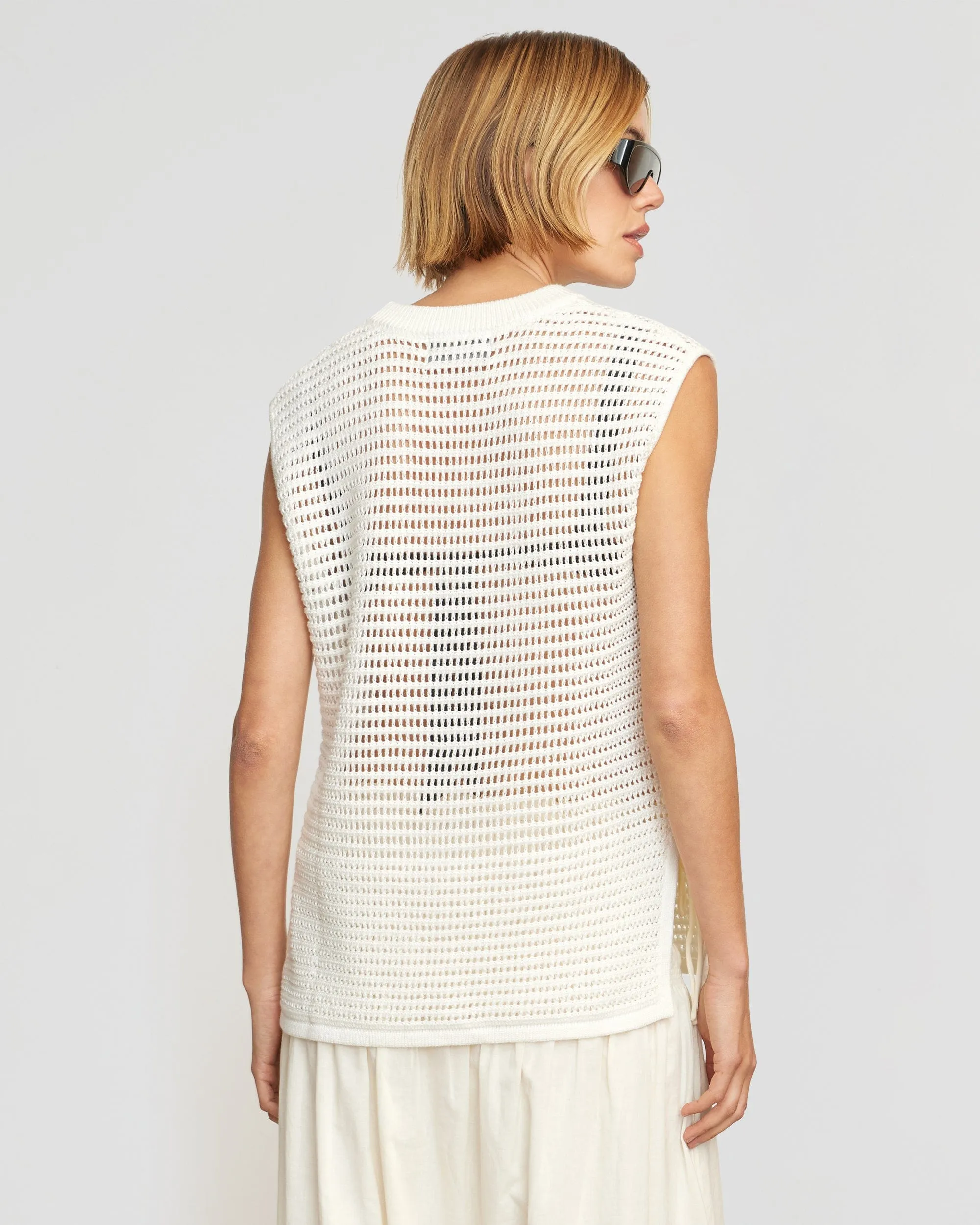 Zada Organic Cotton Crochet Sweater Tank | Cream